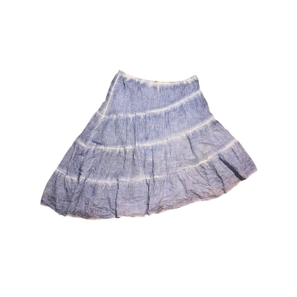 STUNNING Chico's Asymmetrical Skirt Tiered/Swing Light Blue Cotton Elastic Waist